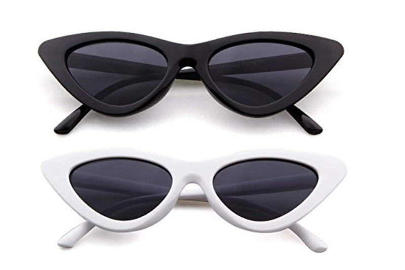 FOURCHEN Retro Vintage Narrow Cat Eye Sunglasses for kids Clout Goggles Plastic Frame (cateye white+cateye black) - Image 1